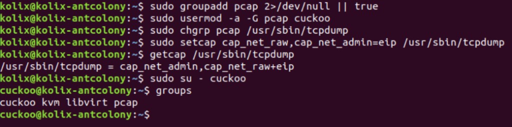 getcap и groups после настройки tcpdump