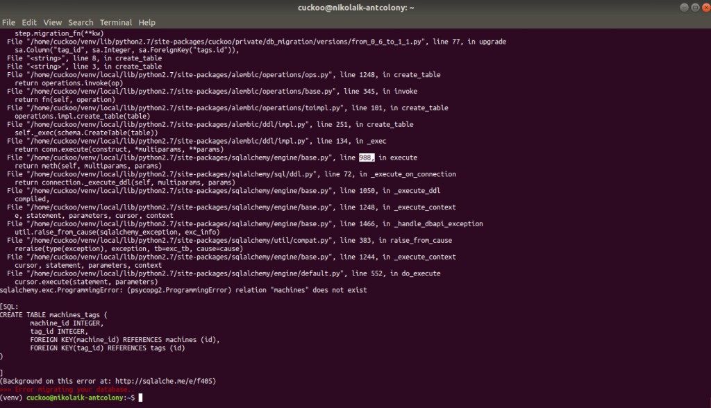 migrate error