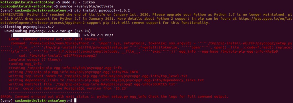 psycopg2 2.6.2 fail