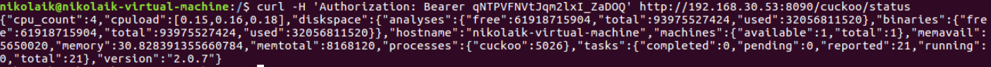 Ответ API в терминале